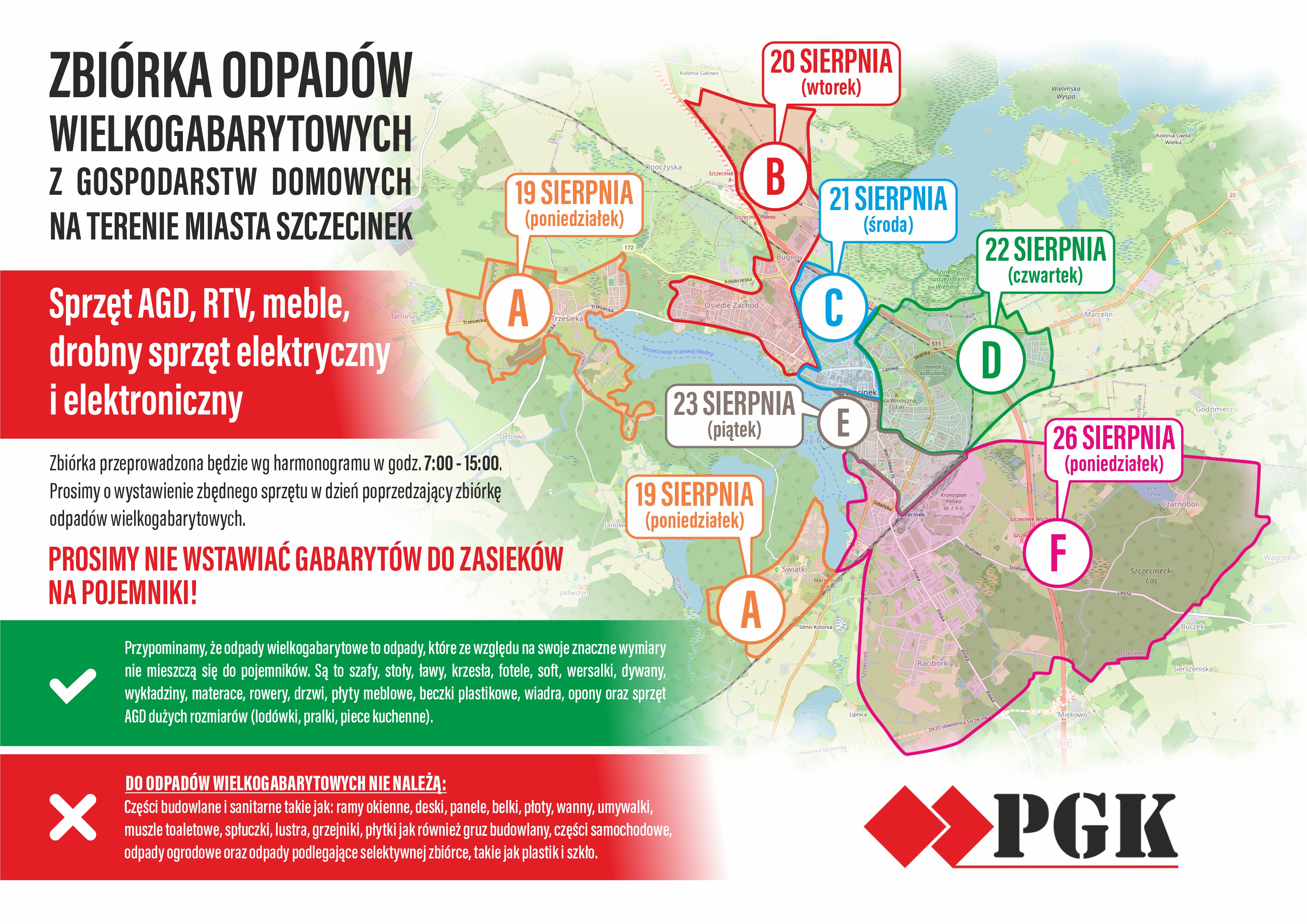 Zbiórka odpadów wielkogabarytowych z gospodarstw domowych na terenie miasta Szczecinek - Sierpień 2024 r.