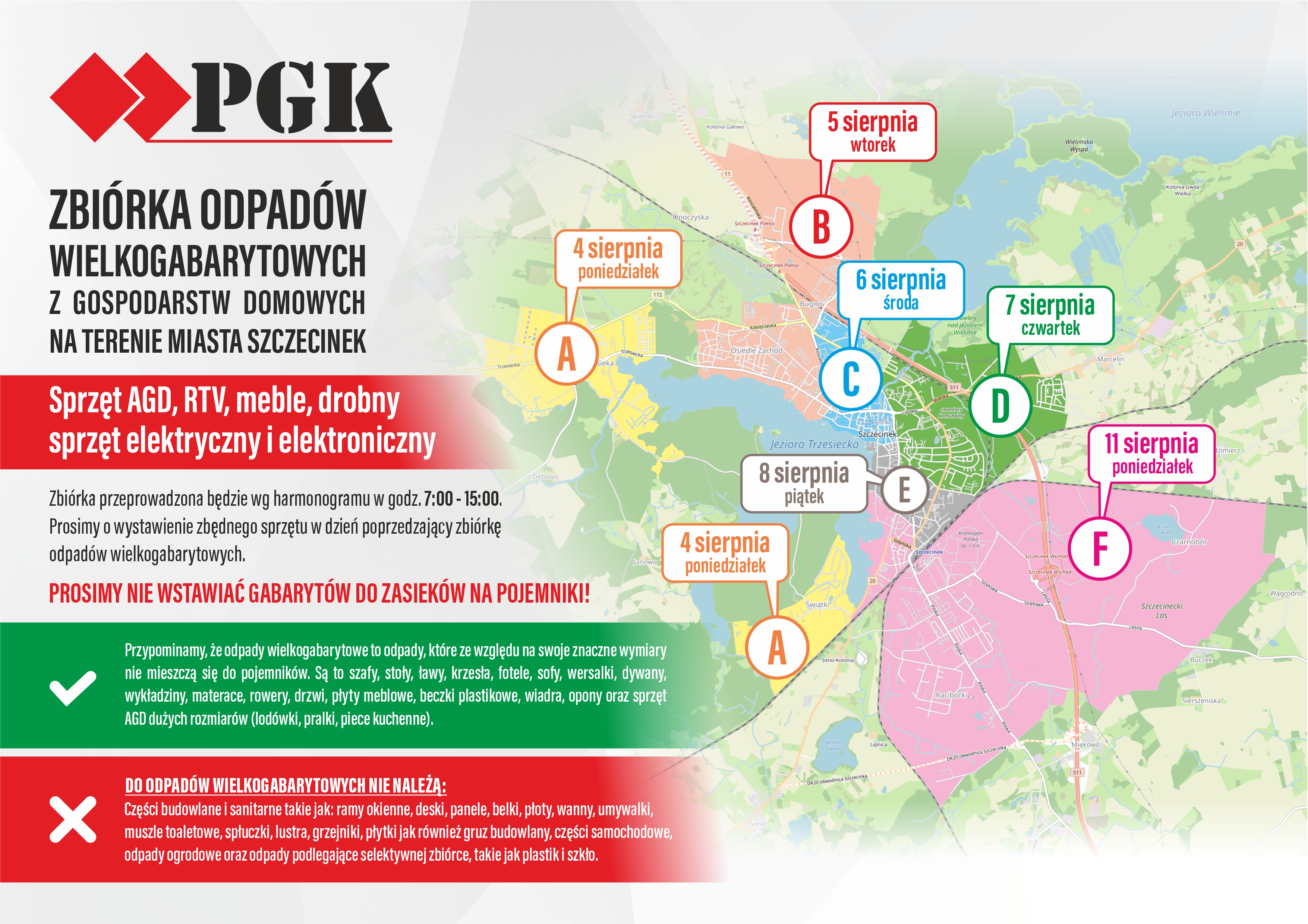 Zbiórka odpadów wielkogabarytowych z gospodarstw domowych na terenie miasta Szczecinek - Sierpień 2025r.