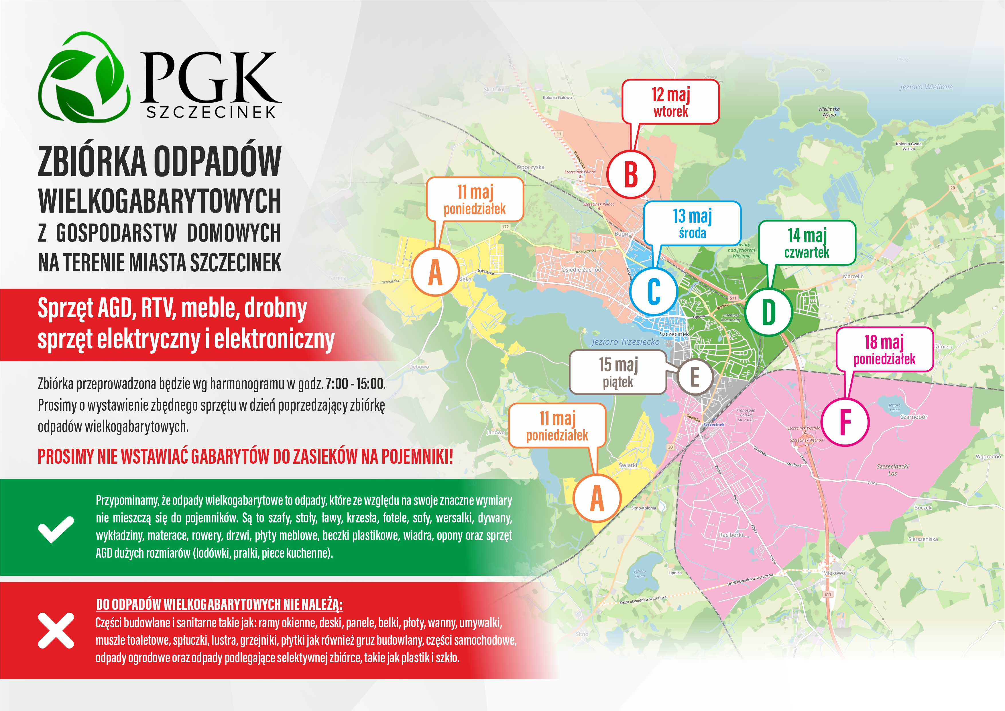 Zbiórka odpadów wielkogabarytowych z gospodarstw domowych na terenie miasta Szczecinek - Maj 2026r.