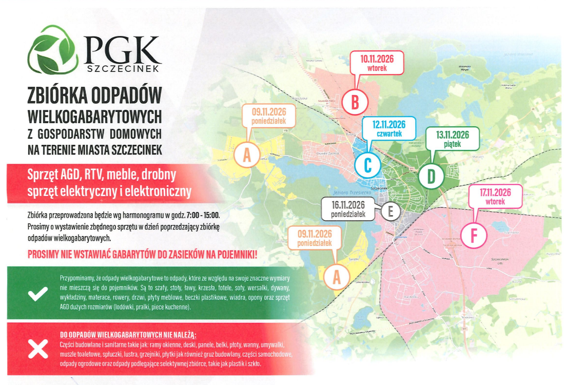 Zbiórka odpadów wielkogabarytowych z gospodarstw domowych na terenie miasta Szczecinek - Listopad 2026r.