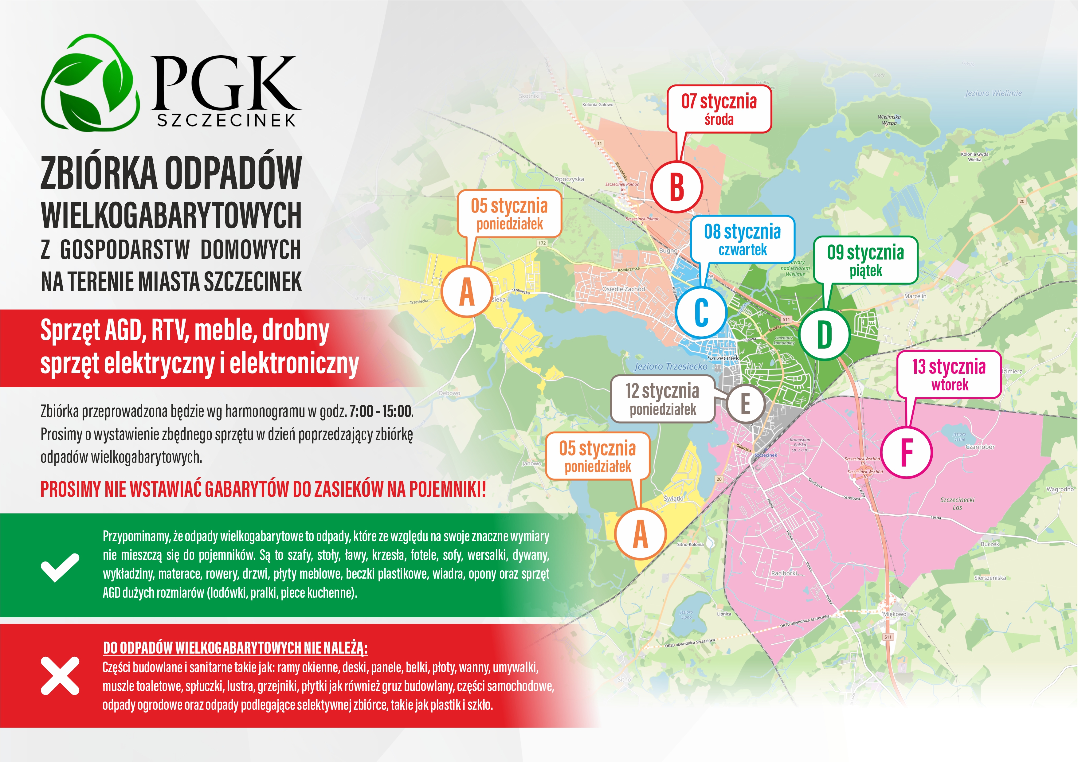 Zbiórka odpadów wielkogabarytowych z gospodarstw domowych na terenie miasta Szczecinek - Styczeń 2026r.